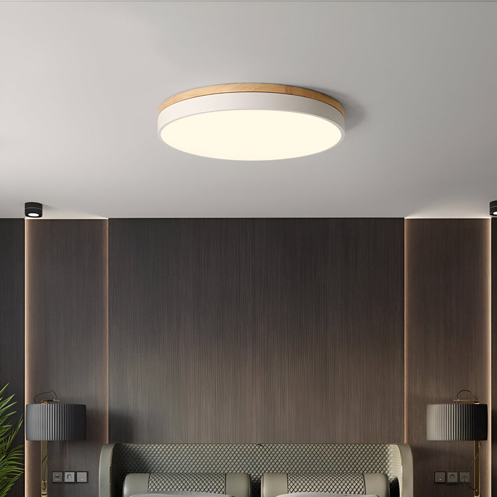 Minimalist Wood Flush Mount Ceiling Light With Remote Dimming — Greenwich Home & Living