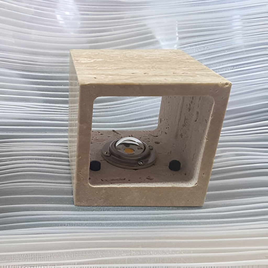 Minimalist Travertine Stone Square Wall Light With Warm LED Glow — Greenwich Home & Living