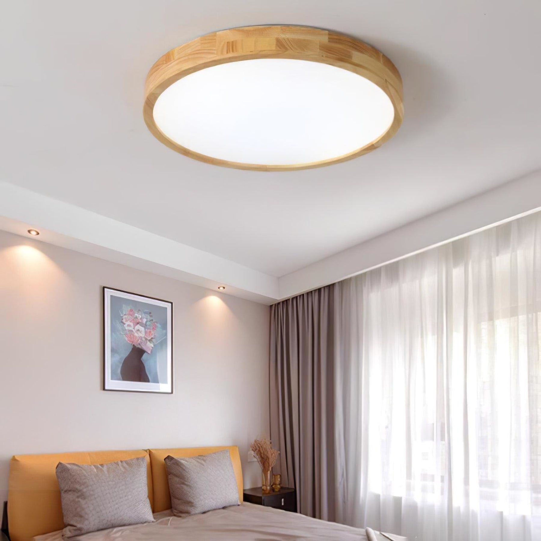 Minimalist Solid Wood Flush Mount Ceiling Light With Tri-Color Lighting — Greenwich Home & Living