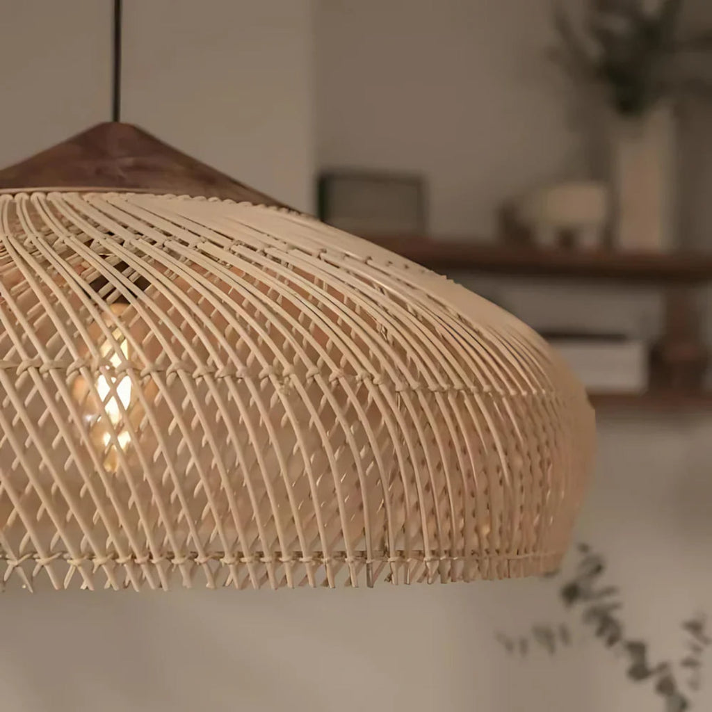 Bohemian Rattan Pendant Light With Solid Wood Cover for Dining Room — Greenwich Home & Living