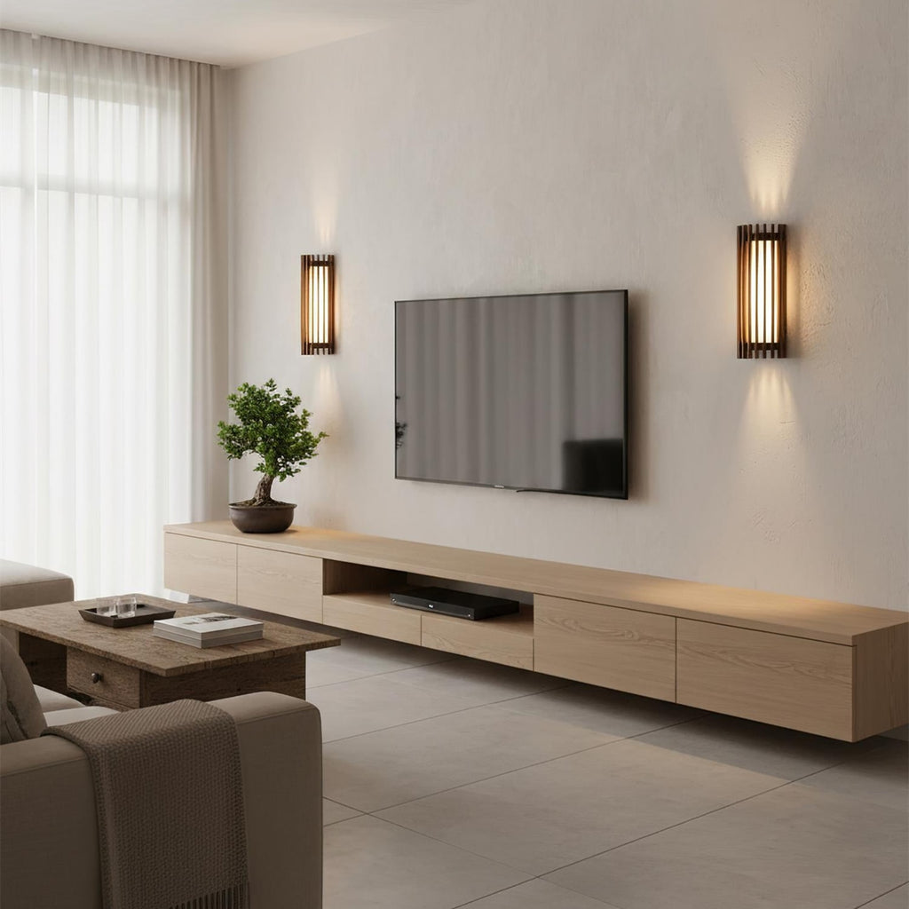 Contemporary Acrylic and Wood Wall Light With Tri-Color Lighting — Greenwich Home & Living