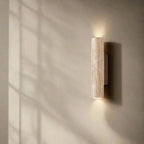 Minimalist Travertine and Wood Wall Light With Warm LED Glow — Greenwich Home & Living