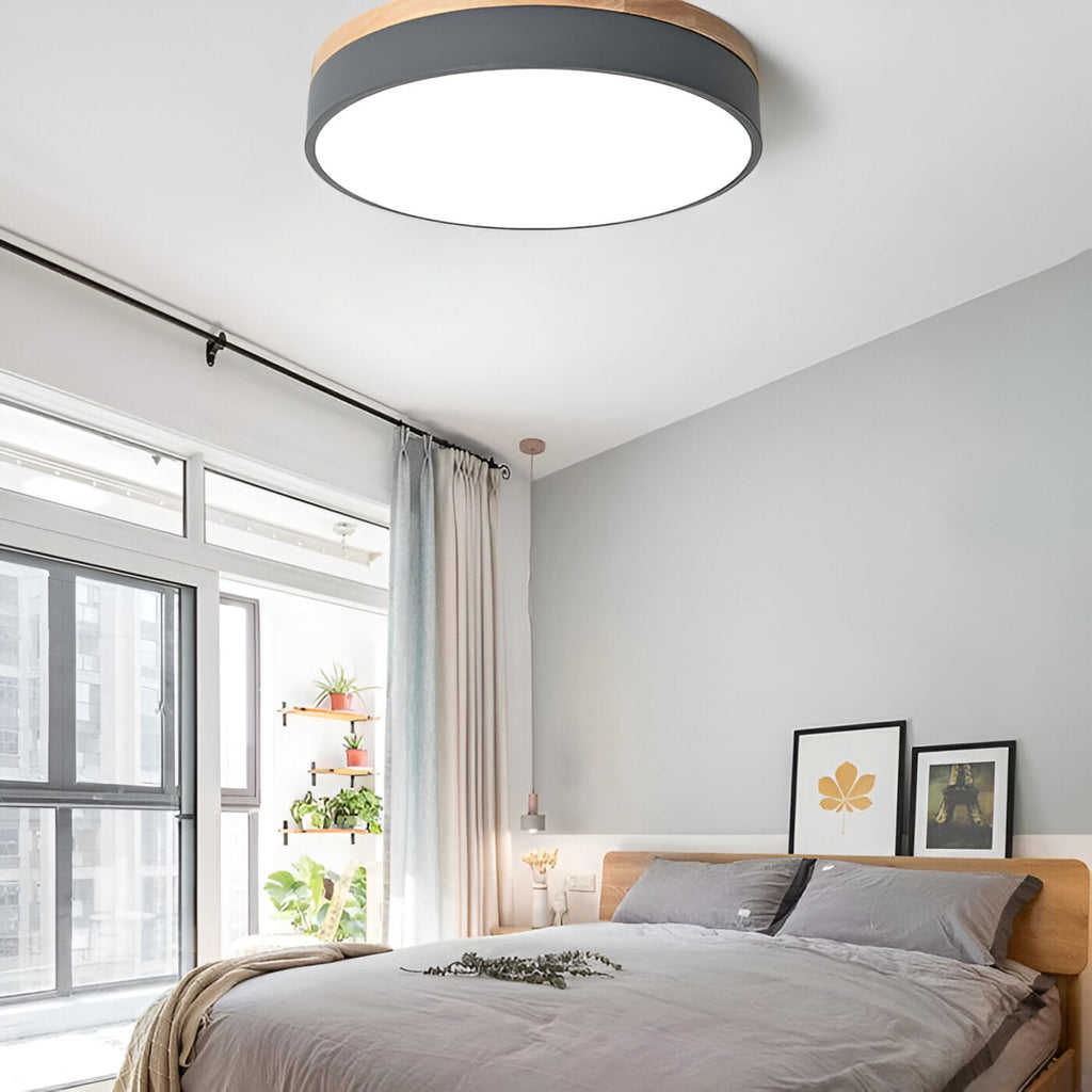 Minimalist Wood Flush Mount Ceiling Light With Remote Dimming — Greenwich Home & Living