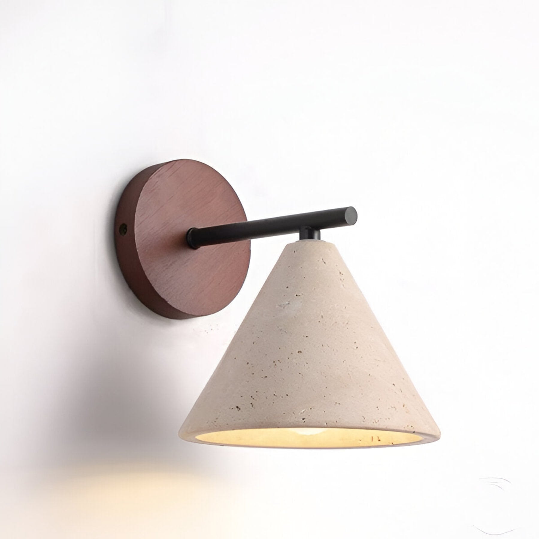 Modern Travertine and Walnut Wall Light With Warm LED Glow in Warm White — Greenwich Home & Living