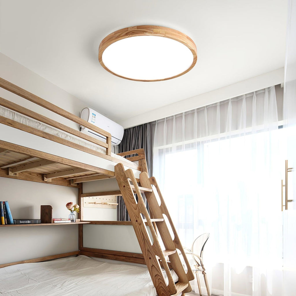 Minimalist Solid Wood Flush Mount Ceiling Light With Tri-Color Lighting — Greenwich Home & Living