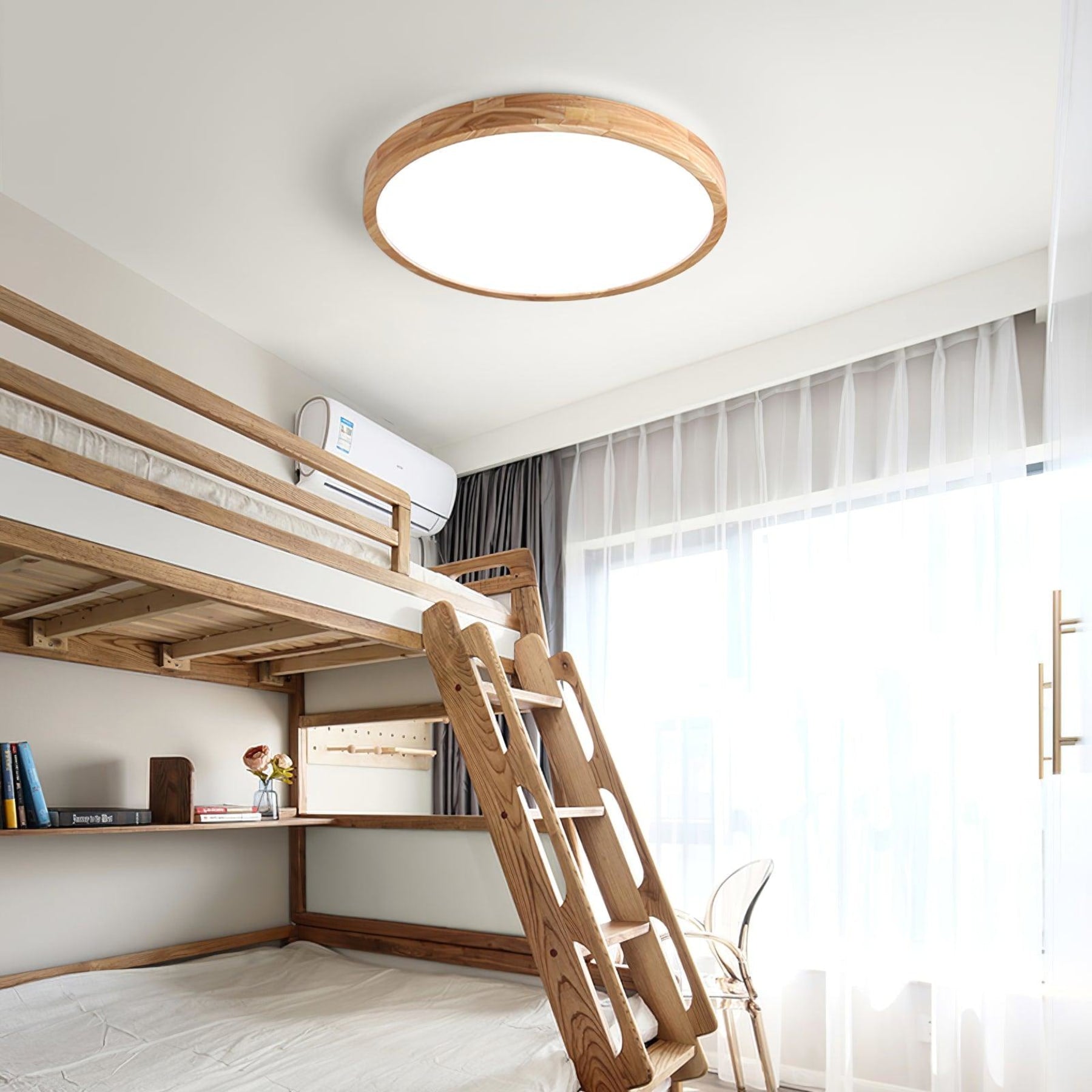 Minimalist Solid Wood Flush Mount Ceiling Light With Tri-Color Lighting — Greenwich Home & Living