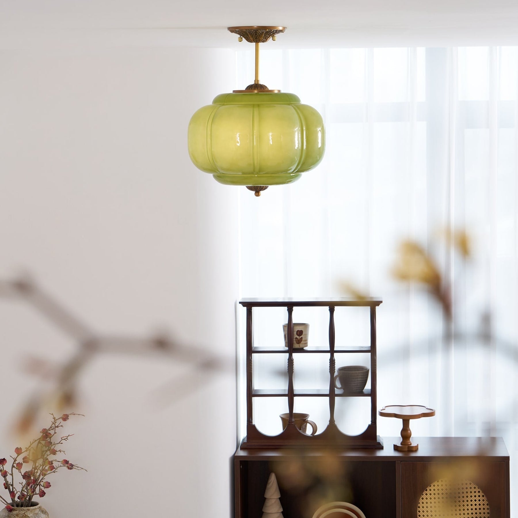 Retro Wrought Iron and Glass Semi-Flush Ceiling Light With Tri-Color Light — Greenwich Home & Living