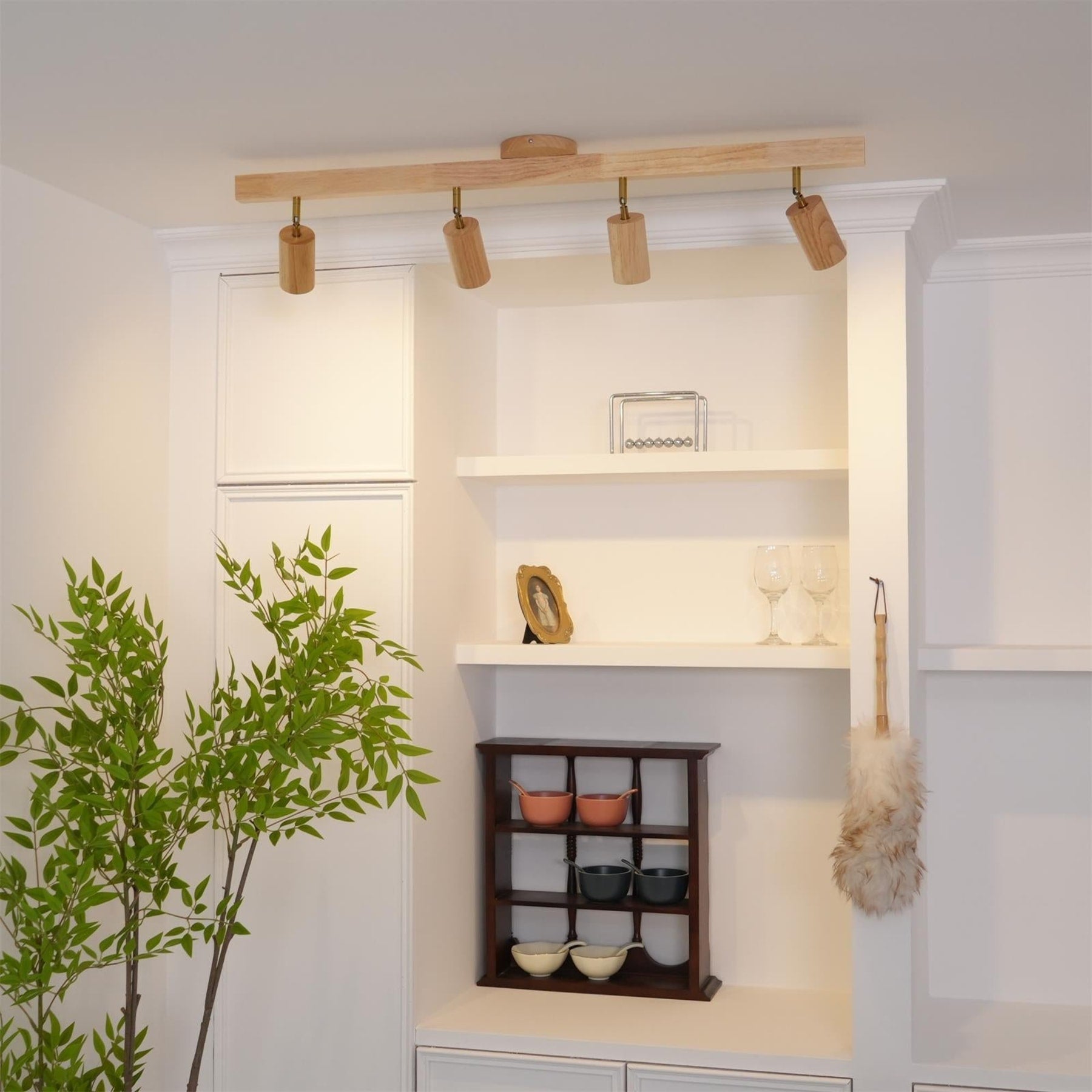 Modern Linear Walnut Wood Ceiling Light With Selectable Color Temperature — Greenwich Home & Living