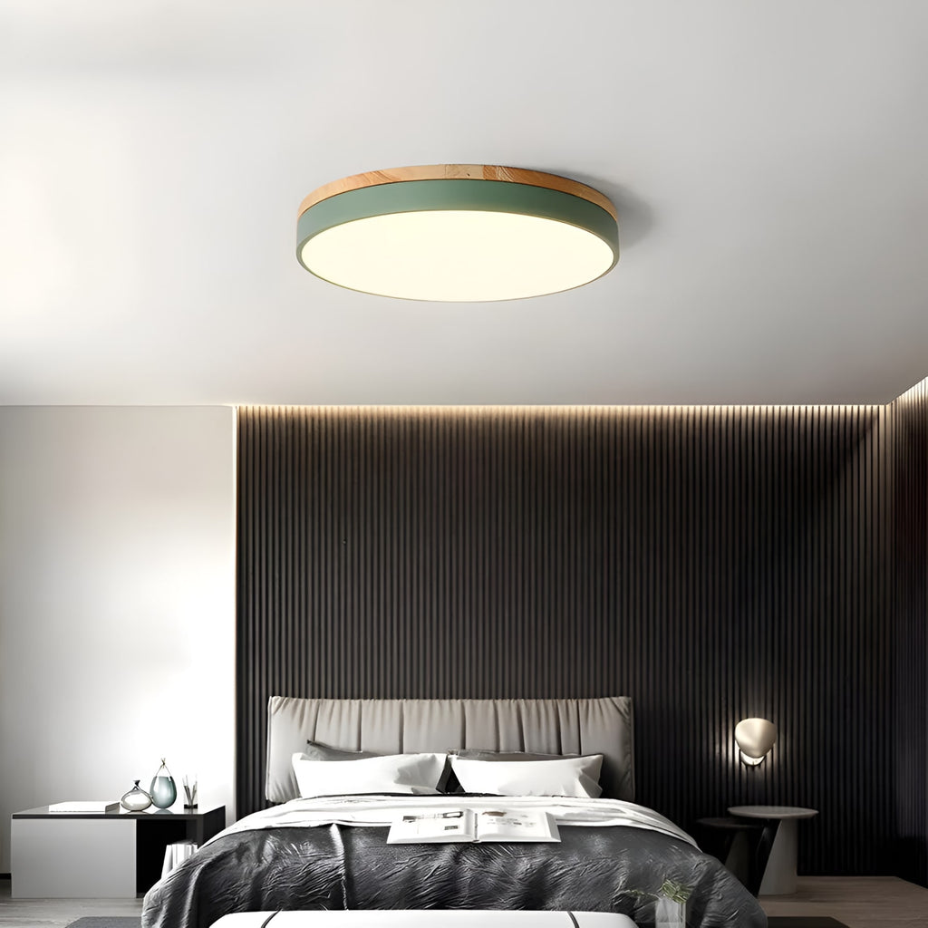 Minimalist Wood Flush Mount Ceiling Light With Remote Dimming — Greenwich Home & Living