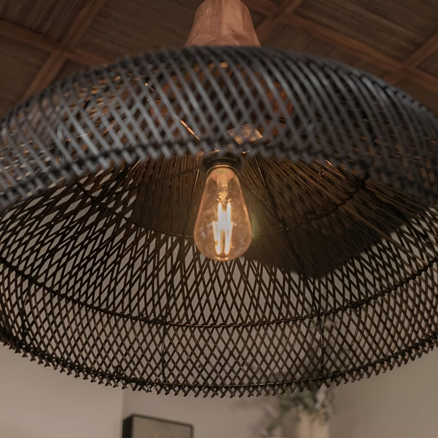 Bohemian Rattan Pendant Light With Solid Wood Cover for Dining Room — Greenwich Home & Living