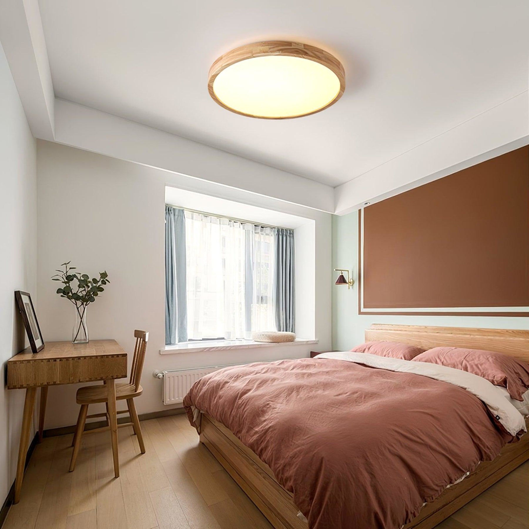 Minimalist Solid Wood Flush Mount Ceiling Light With Tri-Color Lighting — Greenwich Home & Living
