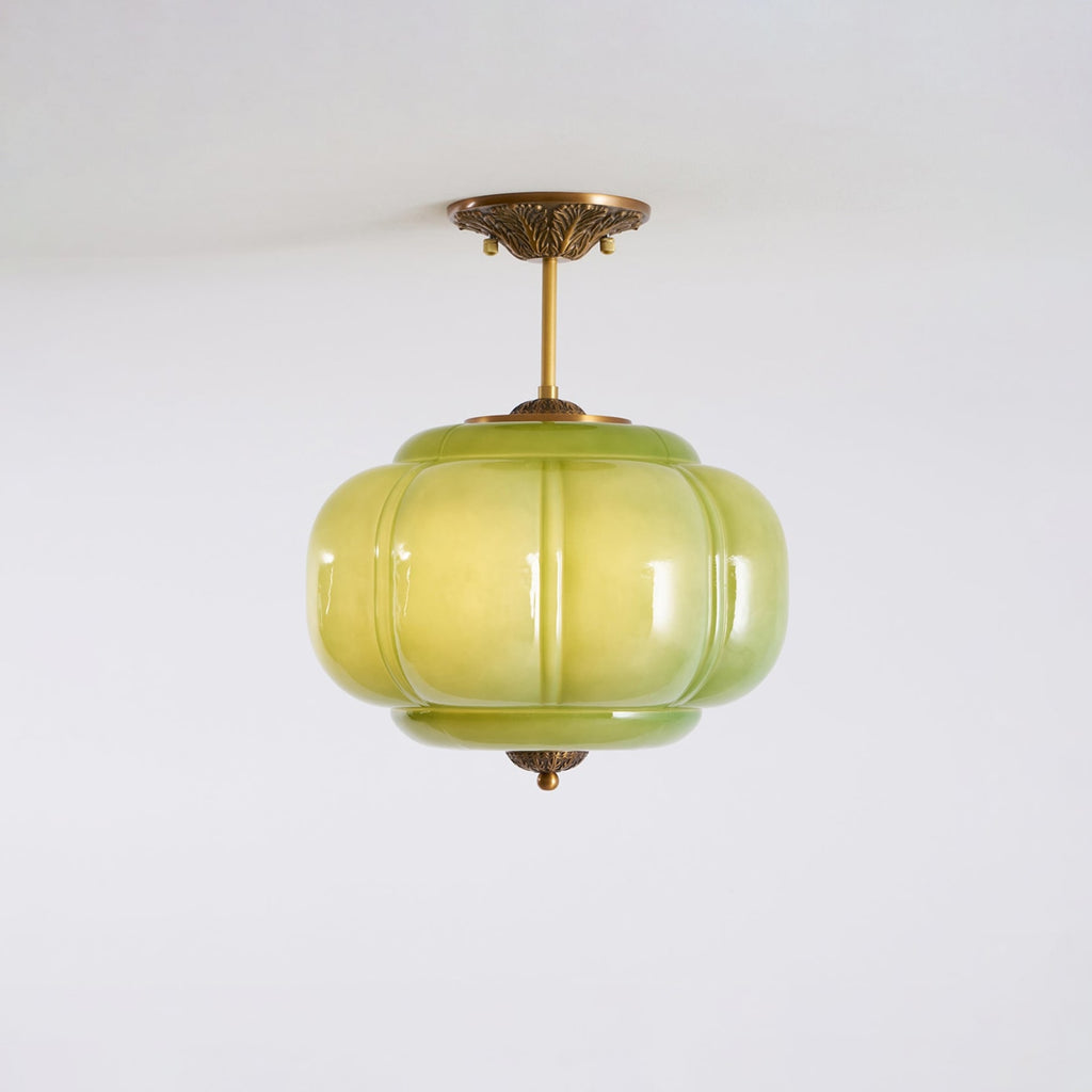 Retro Wrought Iron and Glass Semi-Flush Ceiling Light With Tri-Color Light — Greenwich Home & Living