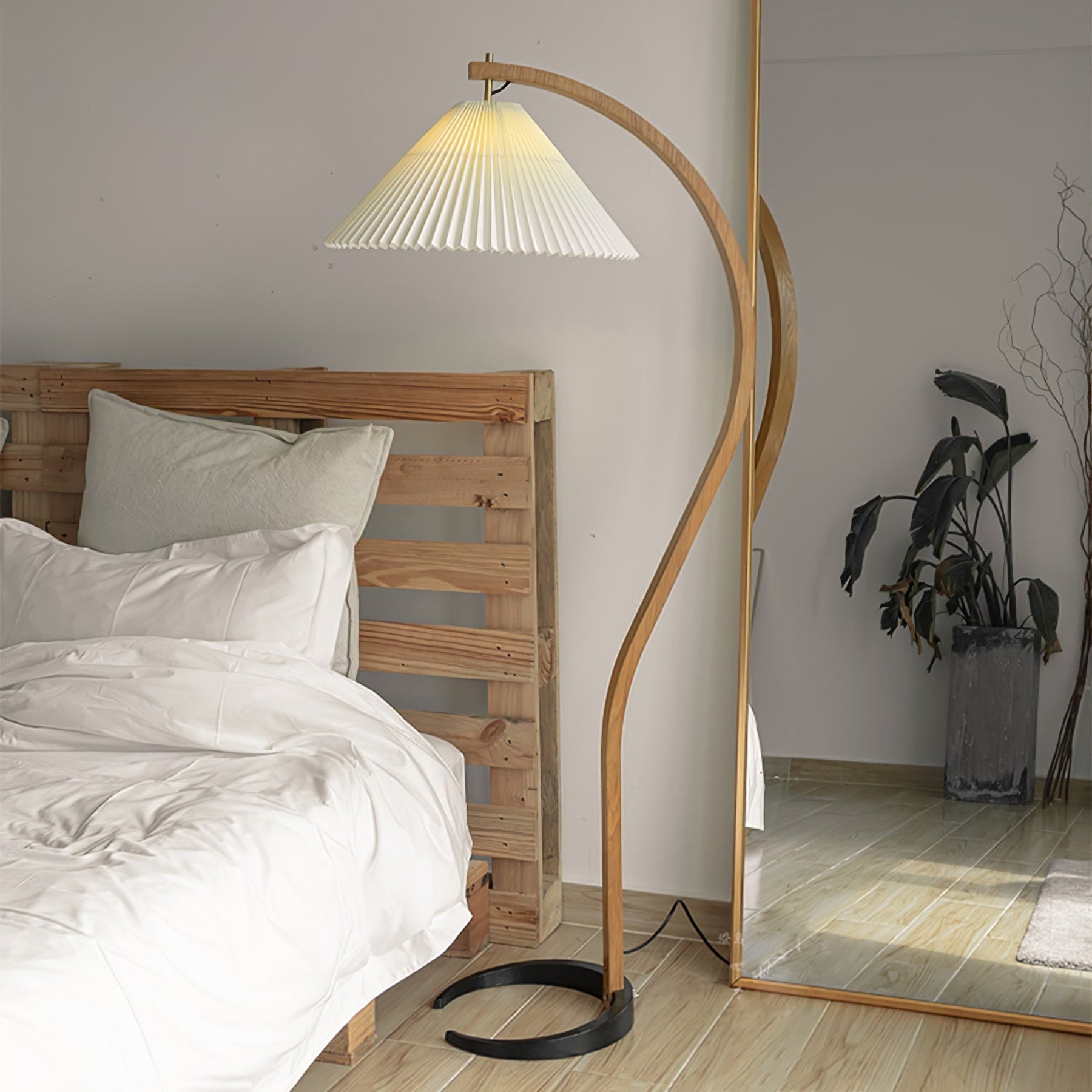 Scandinavian Wood Floor Lamp With Fabric Shade for Living Room — Greenwich Home & Living