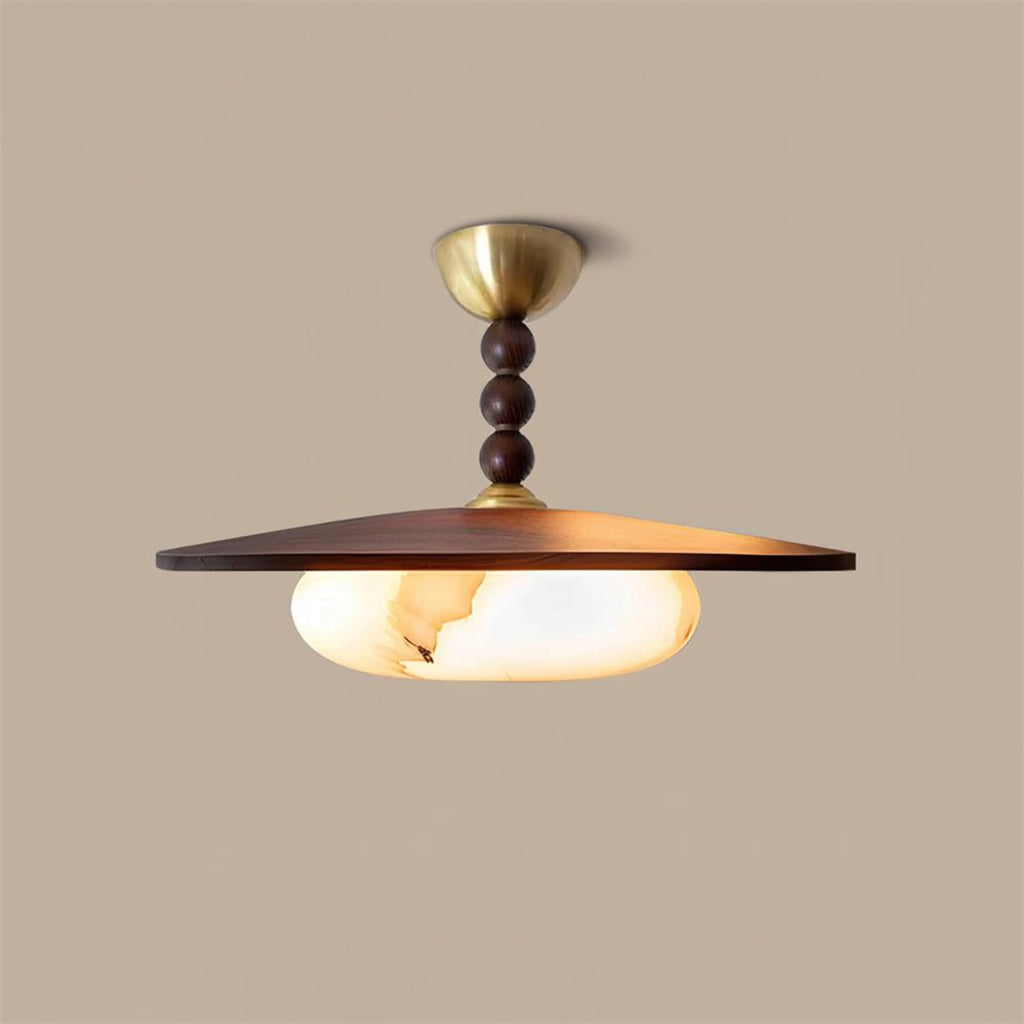 Contemporary Ash Wood Semi-Flush Mount Ceiling Light With Tri-Color Light in Brown White — Greenwich Home & Living