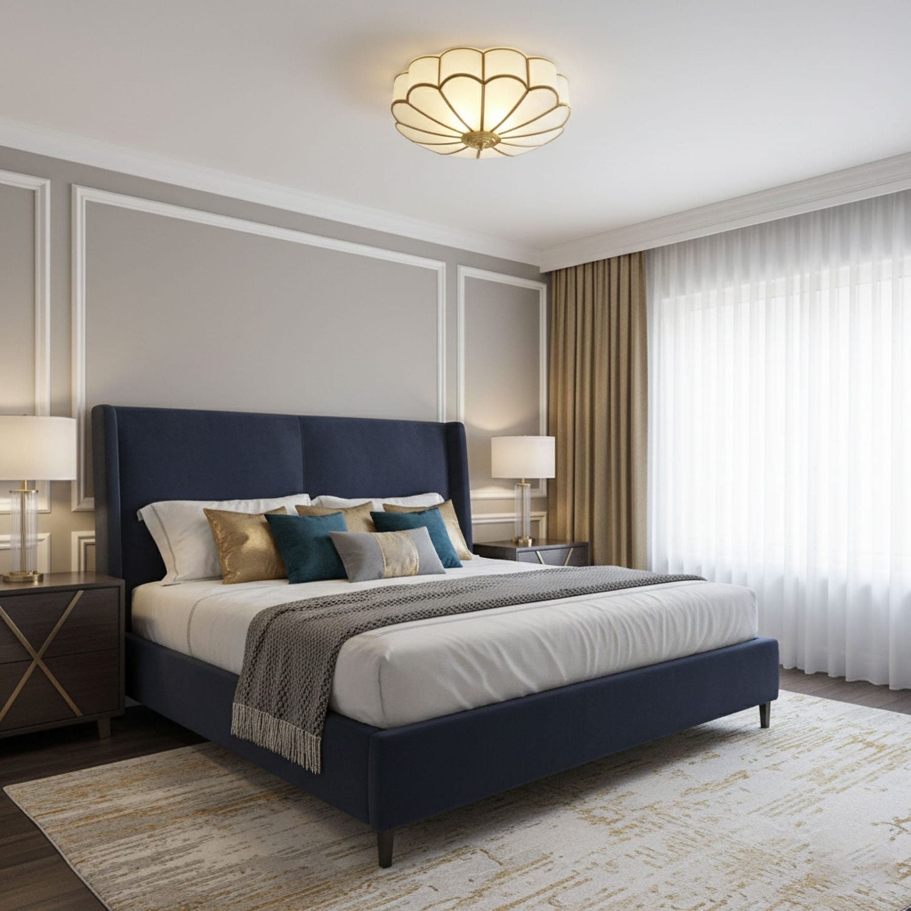 Traditional Brass and Glass Flush Mount Ceiling Light for Living Room — Greenwich Home & Living