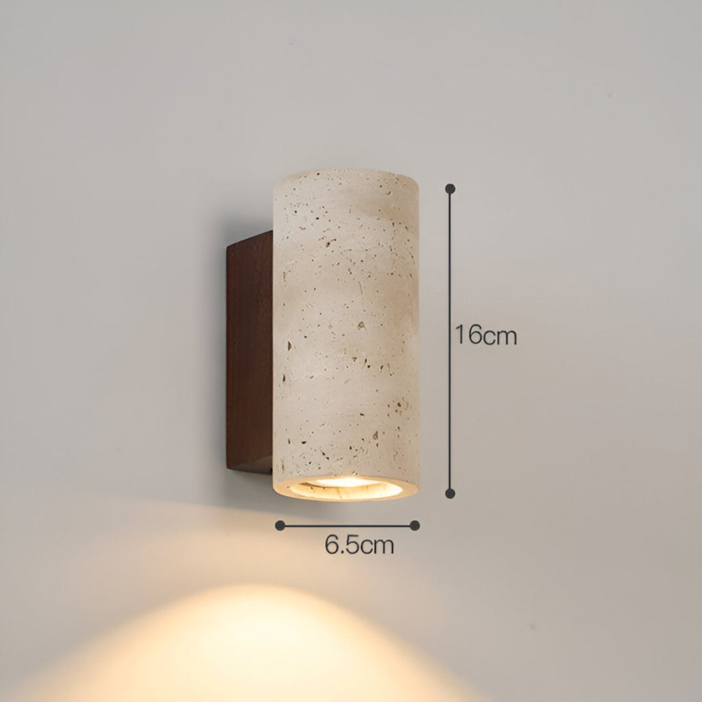 Minimalist Travertine and Wood Wall Light With Warm LED Glow — Greenwich Home & Living