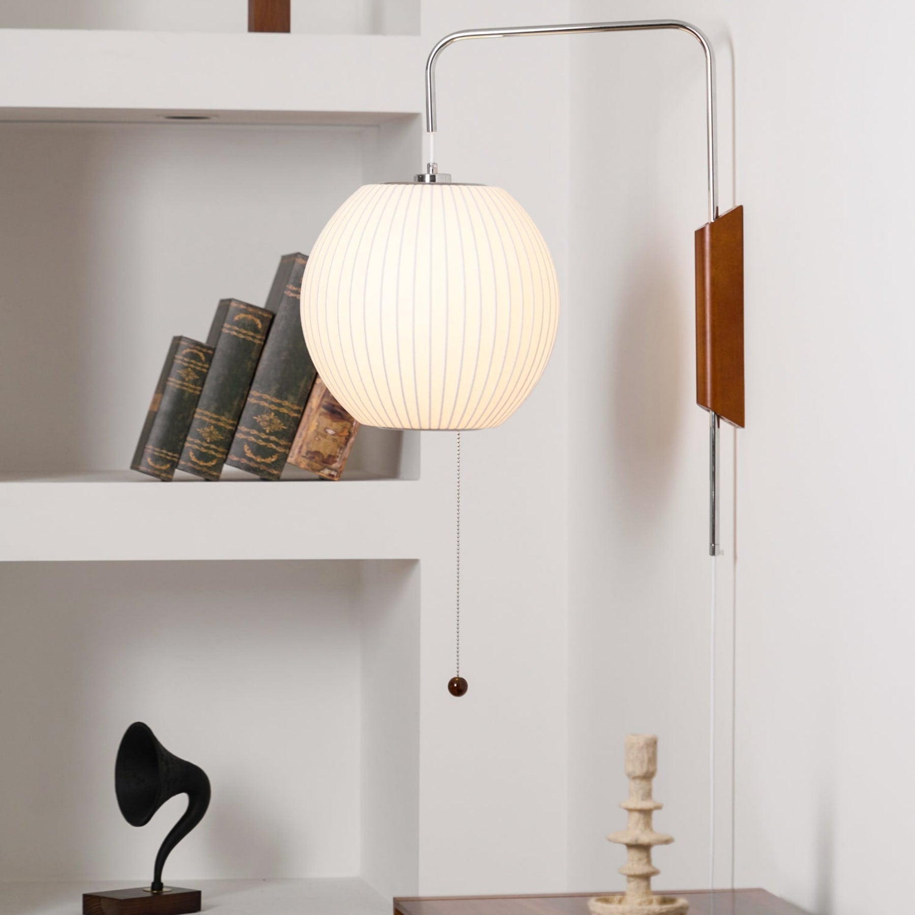 Modern Silk and Walnut Wood Wall Light for Bedroom and Living Room — Greenwich Home & Living