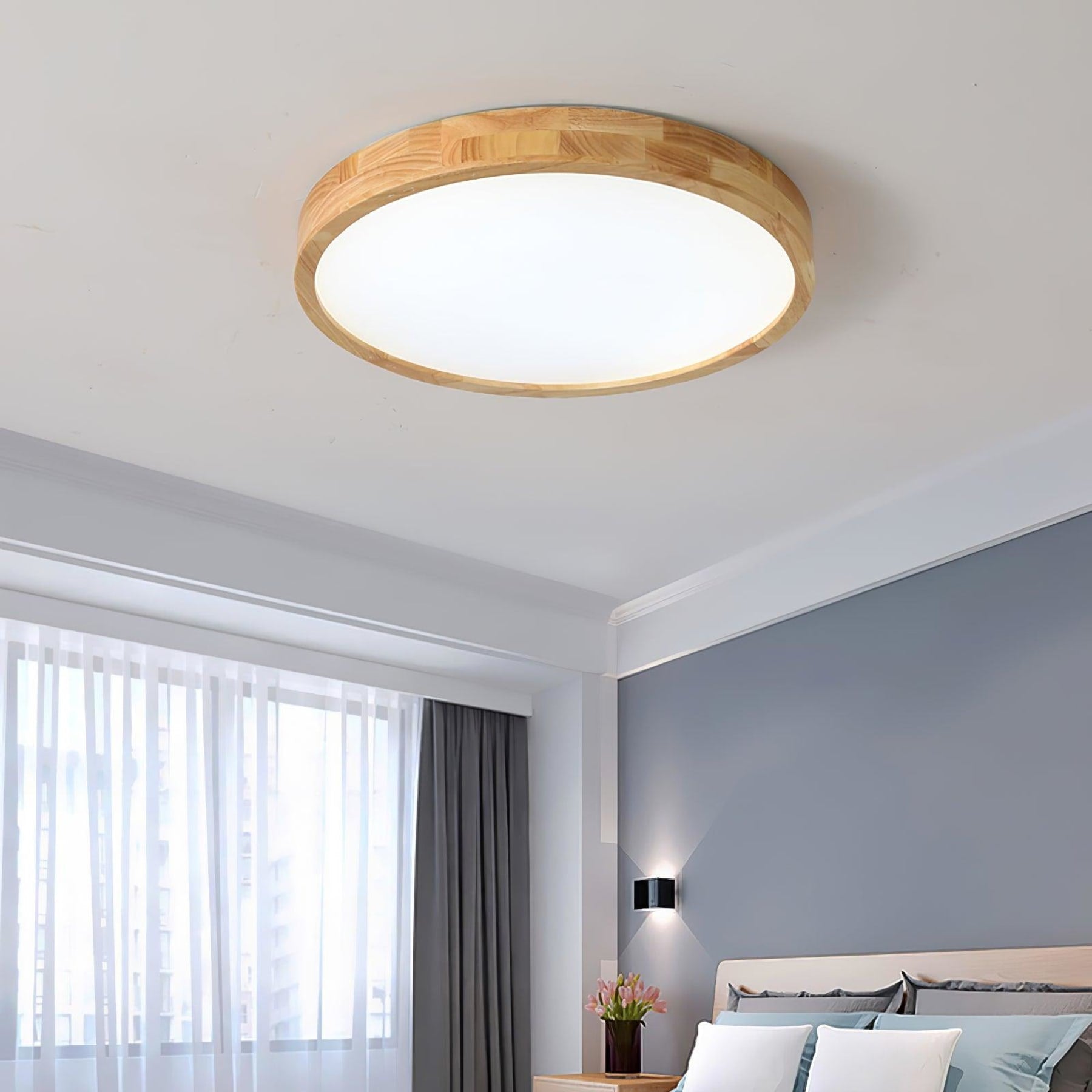 Minimalist Solid Wood Flush Mount Ceiling Light With Tri-Color Lighting — Greenwich Home & Living