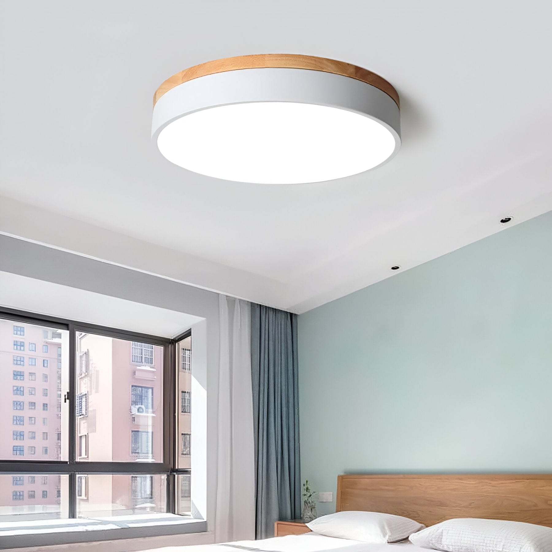Minimalist Wood Flush Mount Ceiling Light With Remote Dimming — Greenwich Home & Living