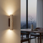Minimalist Travertine and Wood Wall Light With Warm LED Glow — Greenwich Home & Living