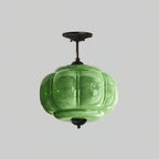 Retro Wrought Iron and Glass Semi-Flush Ceiling Light With Tri-Color Light in Black Green — Greenwich Home & Living