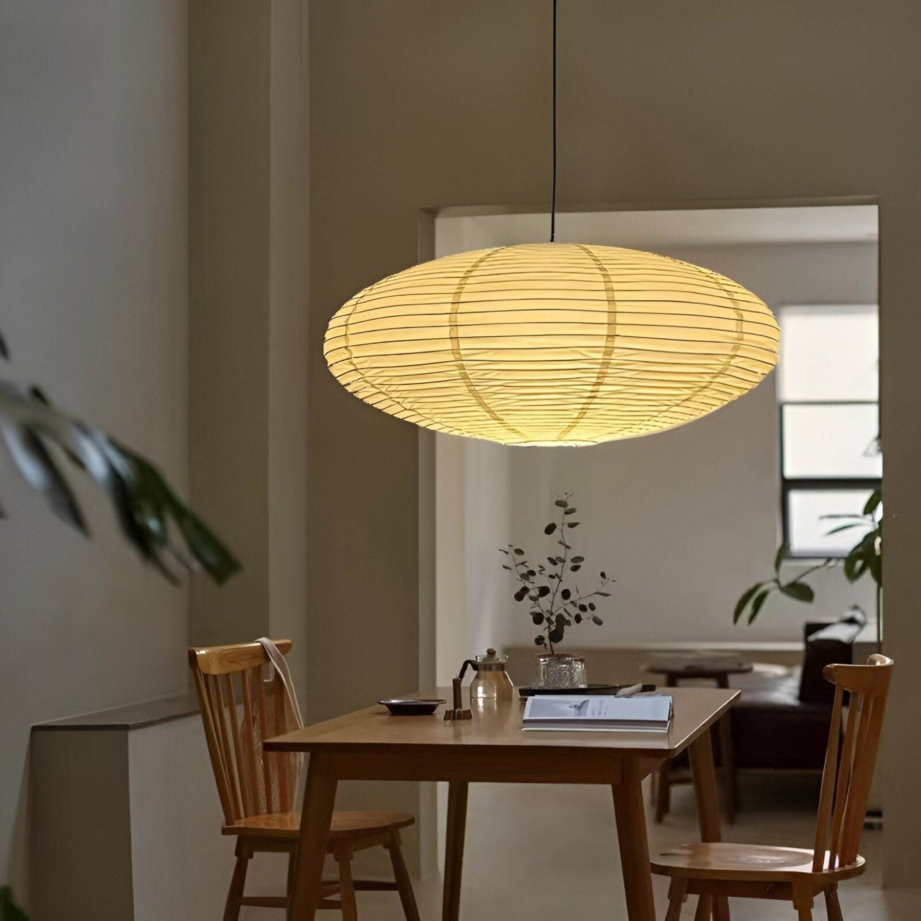 Bohemian Rattan Pendant Light With Xuan Paper Shade for Living Room — Greenwich Home & Living