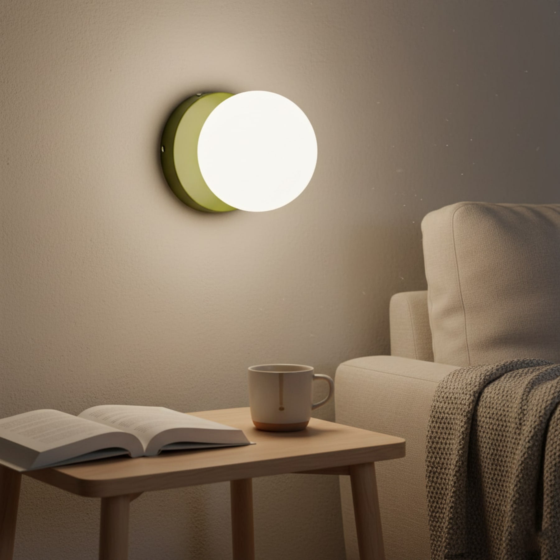 Minimalist Metal Glass Wall Light With Warm White Glow in Green — Greenwich Home & Living