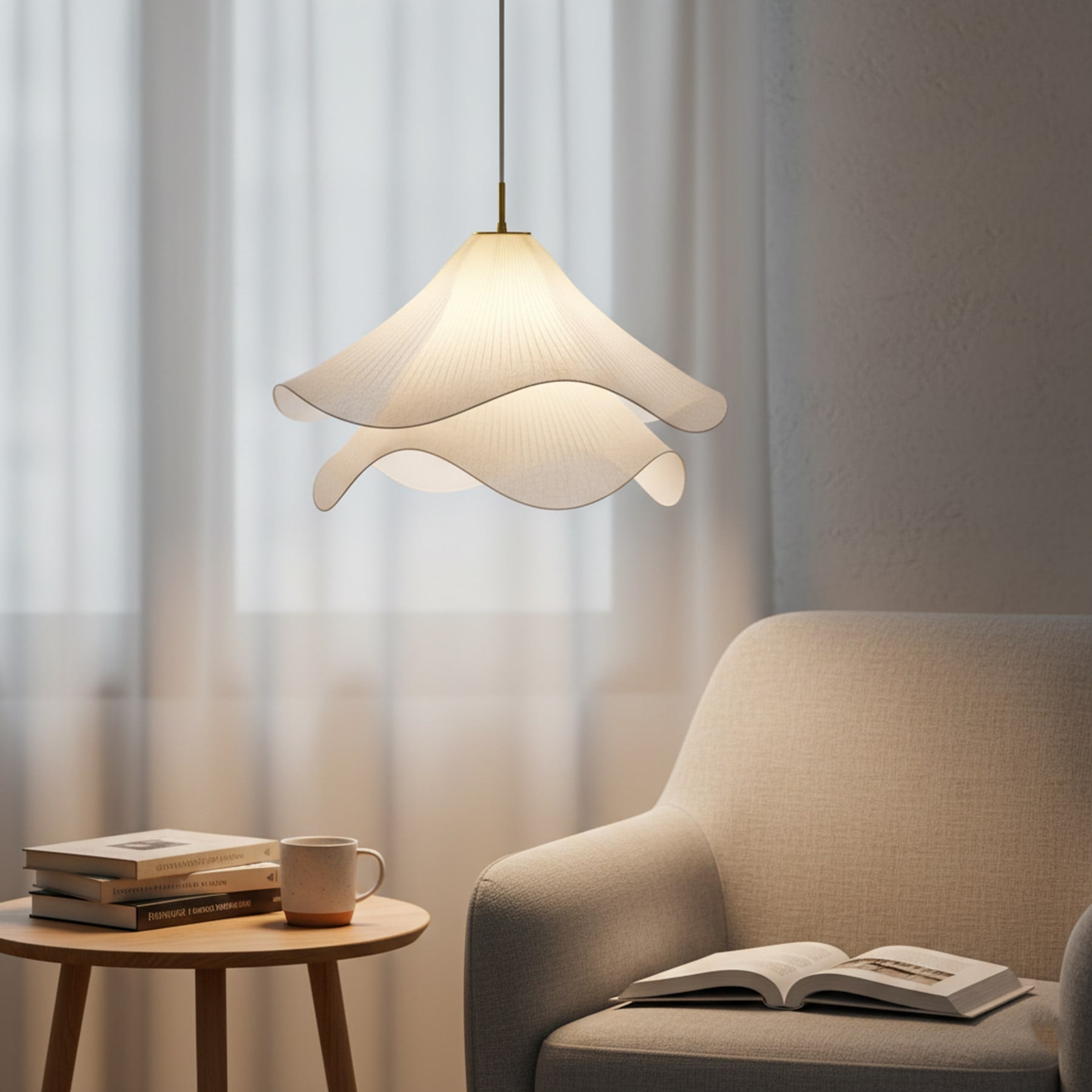 Contemporary Fabric Pendant Light With Dimmable Color Options for Living Room — Greenwich Home & Living