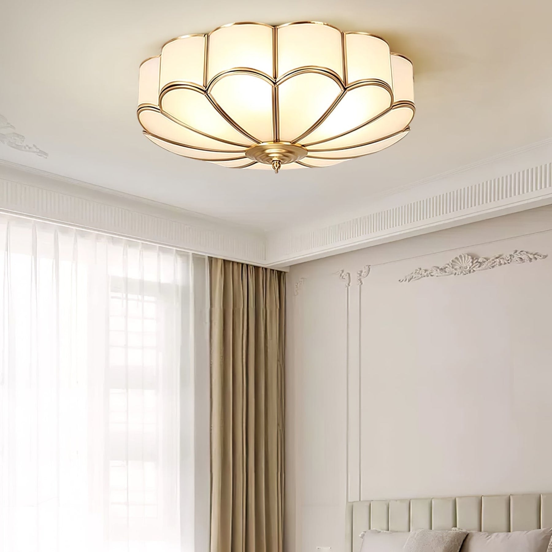 Traditional Brass and Glass Flush Mount Ceiling Light for Living Room — Greenwich Home & Living