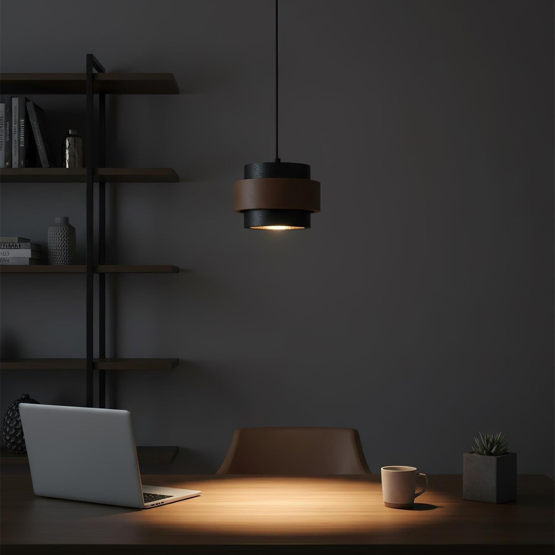Contemporary Travertine and Solid Wood Pendant Light With Tri-Color Light for Dining Room — Greenwich Home & Living