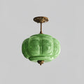 Retro Wrought Iron and Glass Semi-Flush Ceiling Light With Tri-Color Light in Gold Green — Greenwich Home & Living