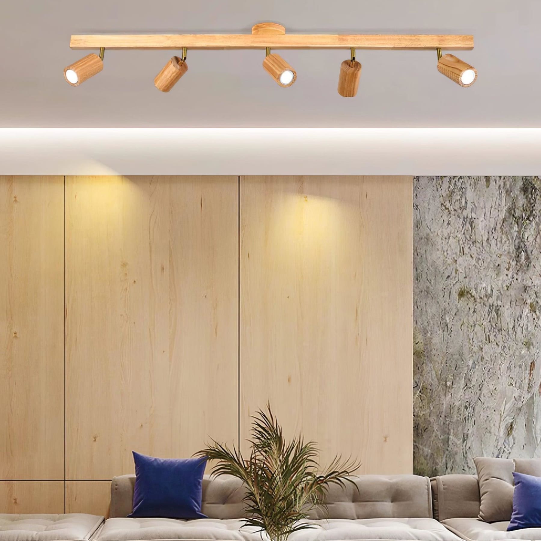 Modern Linear Walnut Wood Ceiling Light With Selectable Color Temperature — Greenwich Home & Living