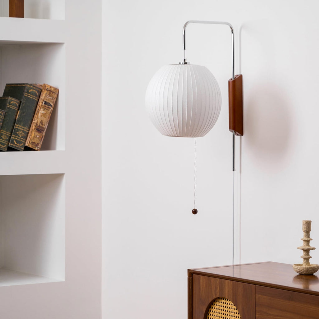 Modern Silk and Walnut Wood Wall Light for Bedroom and Living Room — Greenwich Home & Living