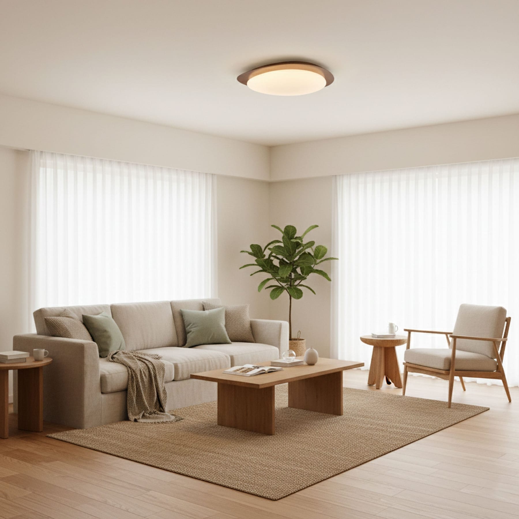 Scandinavian Wood Flush Mount Ceiling Light With Adjustable Color Temperature — Greenwich Home & Living