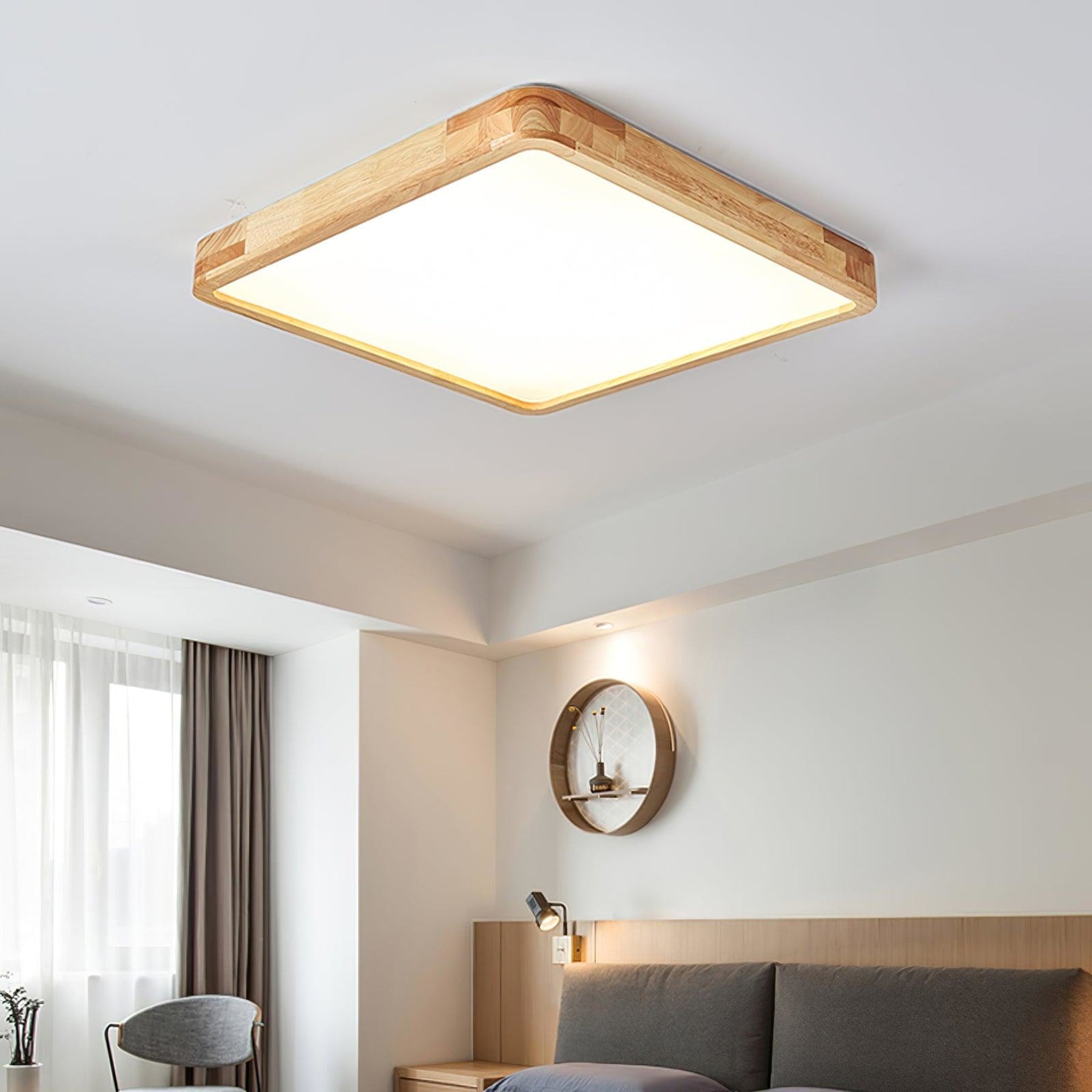 Minimalist Solid Wood Flush Mount Ceiling Light With Tri-Color Lighting — Greenwich Home & Living