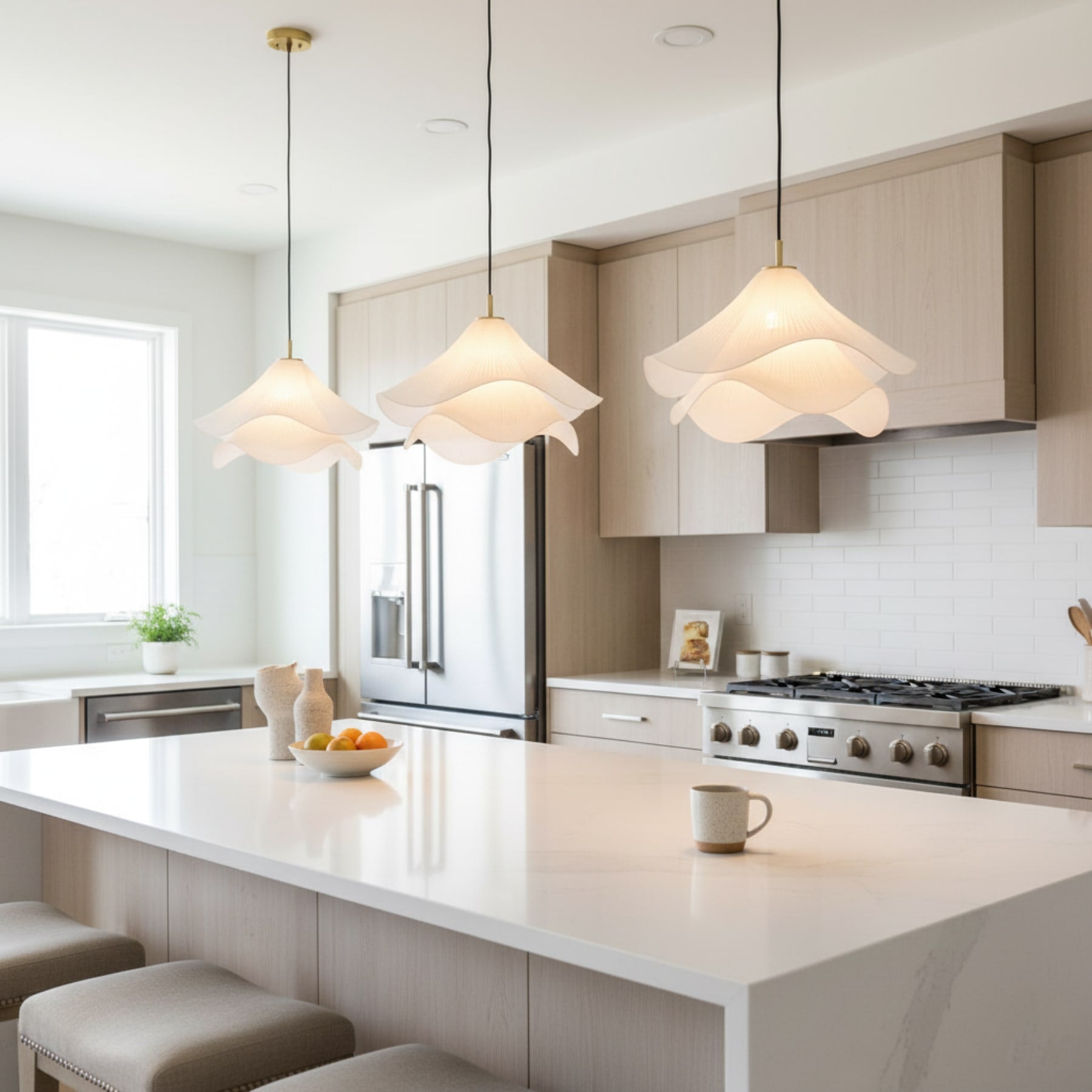 Contemporary Fabric Pendant Light With Dimmable Color Options for Living Room — Greenwich Home & Living