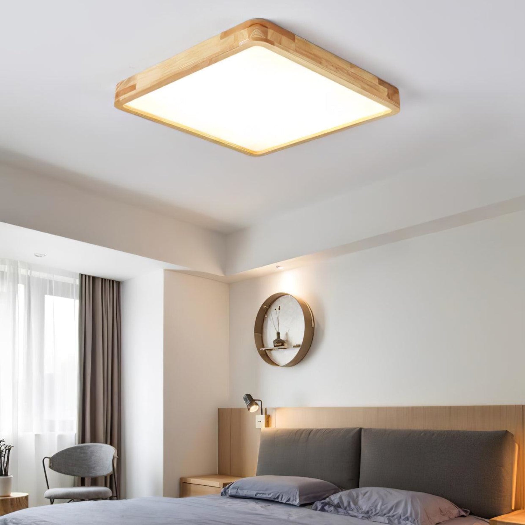 Minimalist Solid Wood Flush Mount Ceiling Light With Tri-Color Lighting — Greenwich Home & Living
