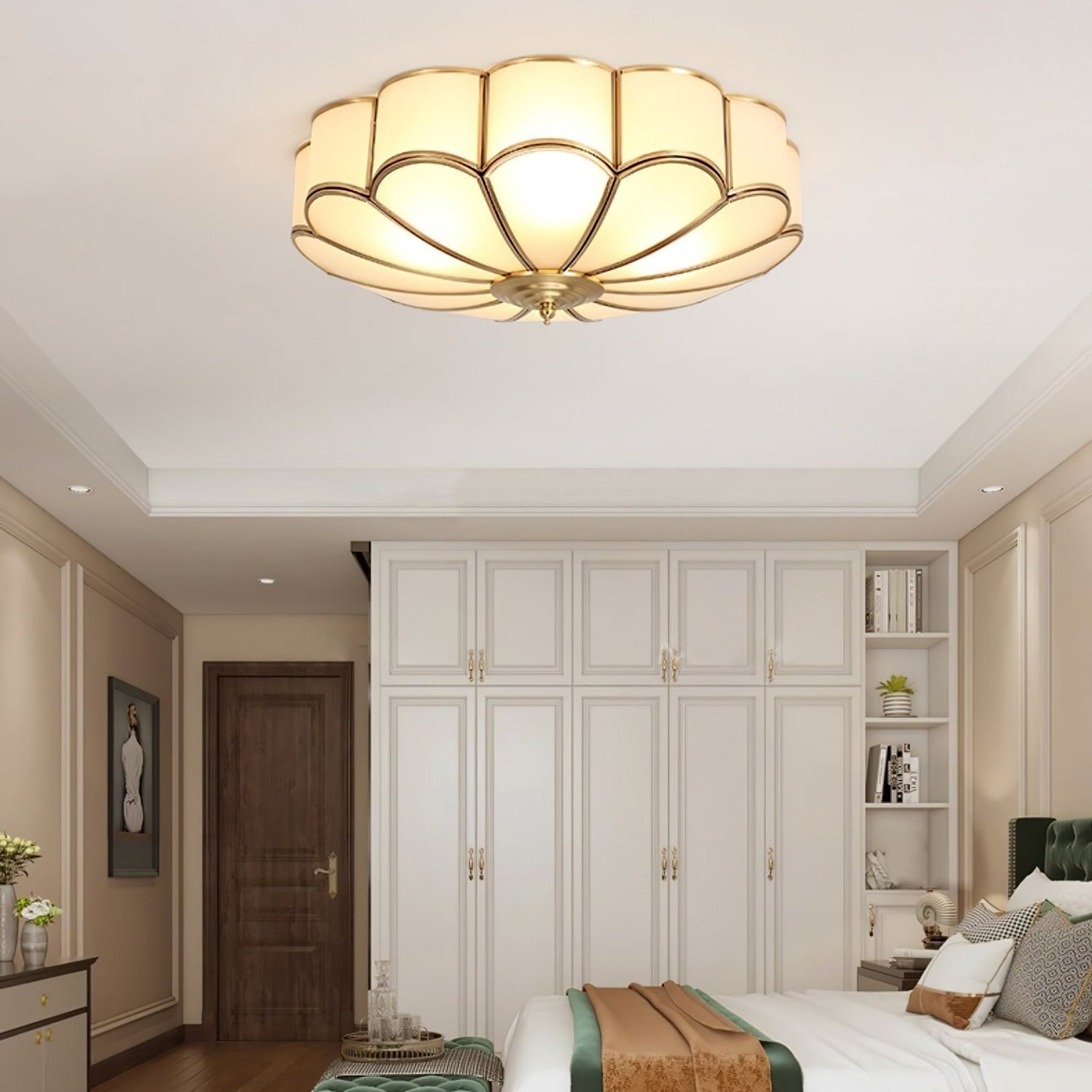 Traditional Brass and Glass Flush Mount Ceiling Light for Living Room — Greenwich Home & Living
