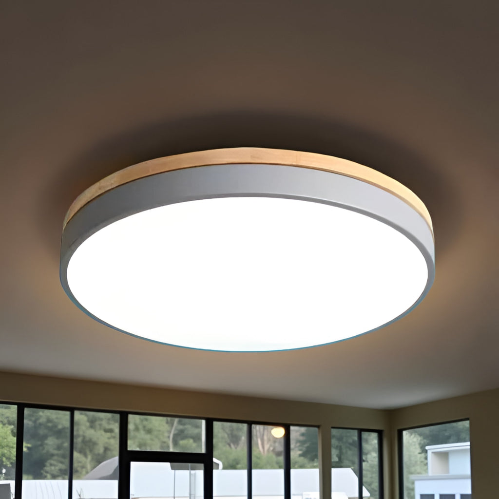 Minimalist Wood Flush Mount Ceiling Light With Remote Dimming — Greenwich Home & Living