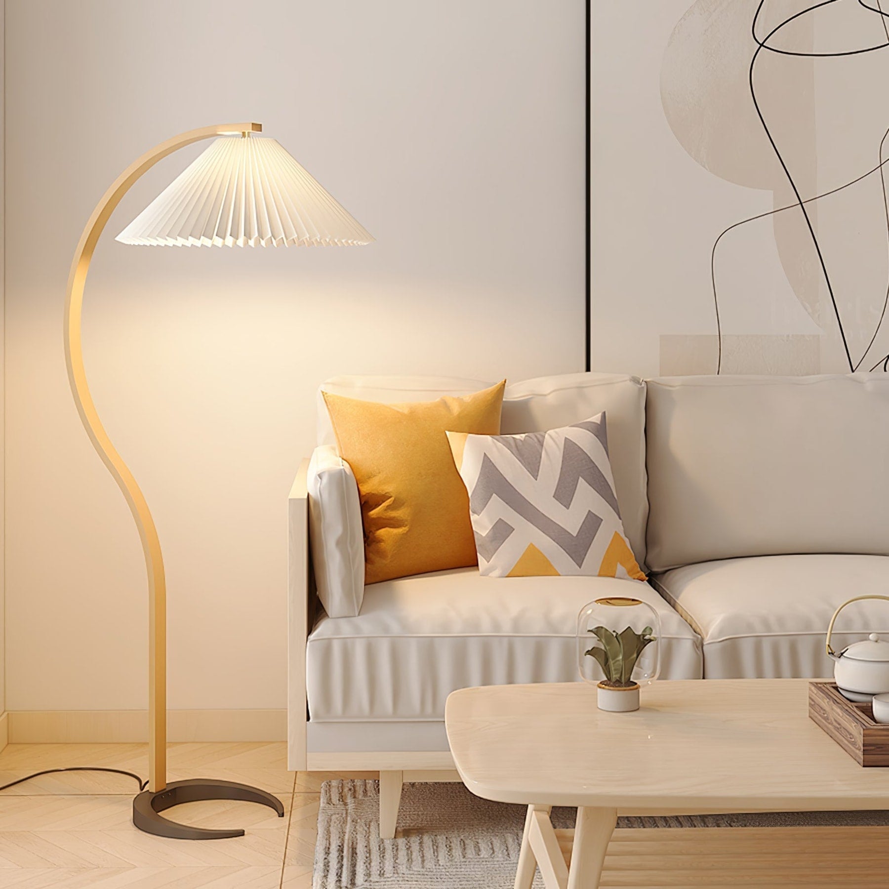 Scandinavian Wood Floor Lamp With Fabric Shade for Living Room — Greenwich Home & Living