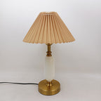 Modern Metal Pleated Table Lamp With Warm Daylight Glow in Khaki Pleated + White Base — Greenwich Home & Living
