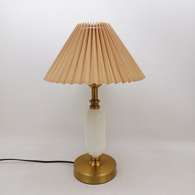 Modern Metal Pleated Table Lamp With Warm Daylight Glow in Khaki Pleated + White Base — Greenwich Home & Living