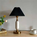 Modern Metal Pleated Table Lamp With Warm Daylight Glow in Black Pleated + White Base — Greenwich Home & Living