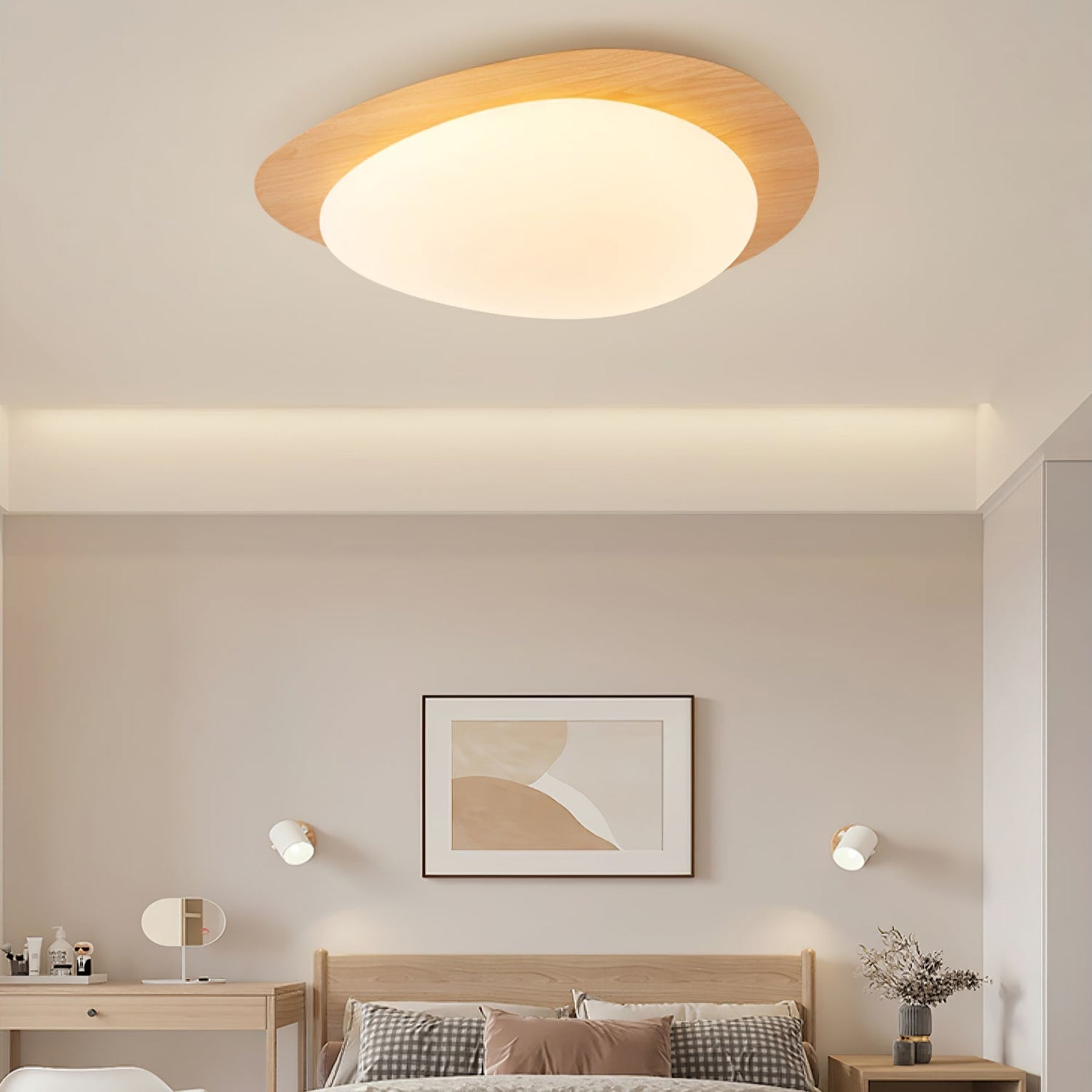 Scandinavian Wood Flush Mount Ceiling Light With Adjustable Color Temperature — Greenwich Home & Living