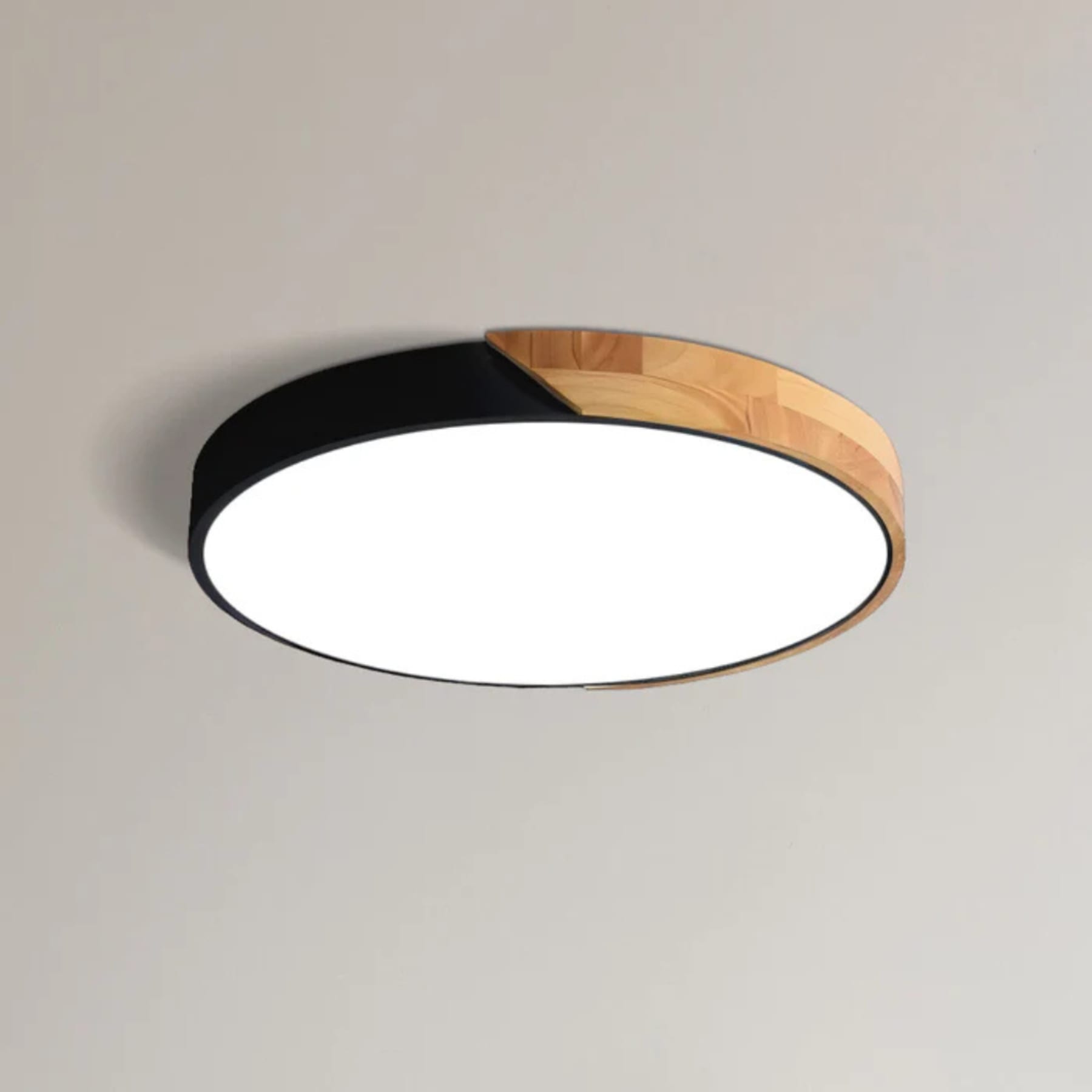 Scandinavian Wood Flush Mount Ceiling Light With Remote Dimming for Living Room in Black — Greenwich Home & Living