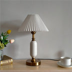Modern Metal Pleated Table Lamp With Warm Daylight Glow in White Pleated + White Base — Greenwich Home & Living