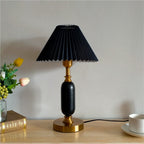 Modern Metal Pleated Table Lamp With Warm Daylight Glow in Black Pleated + Black Base — Greenwich Home & Living