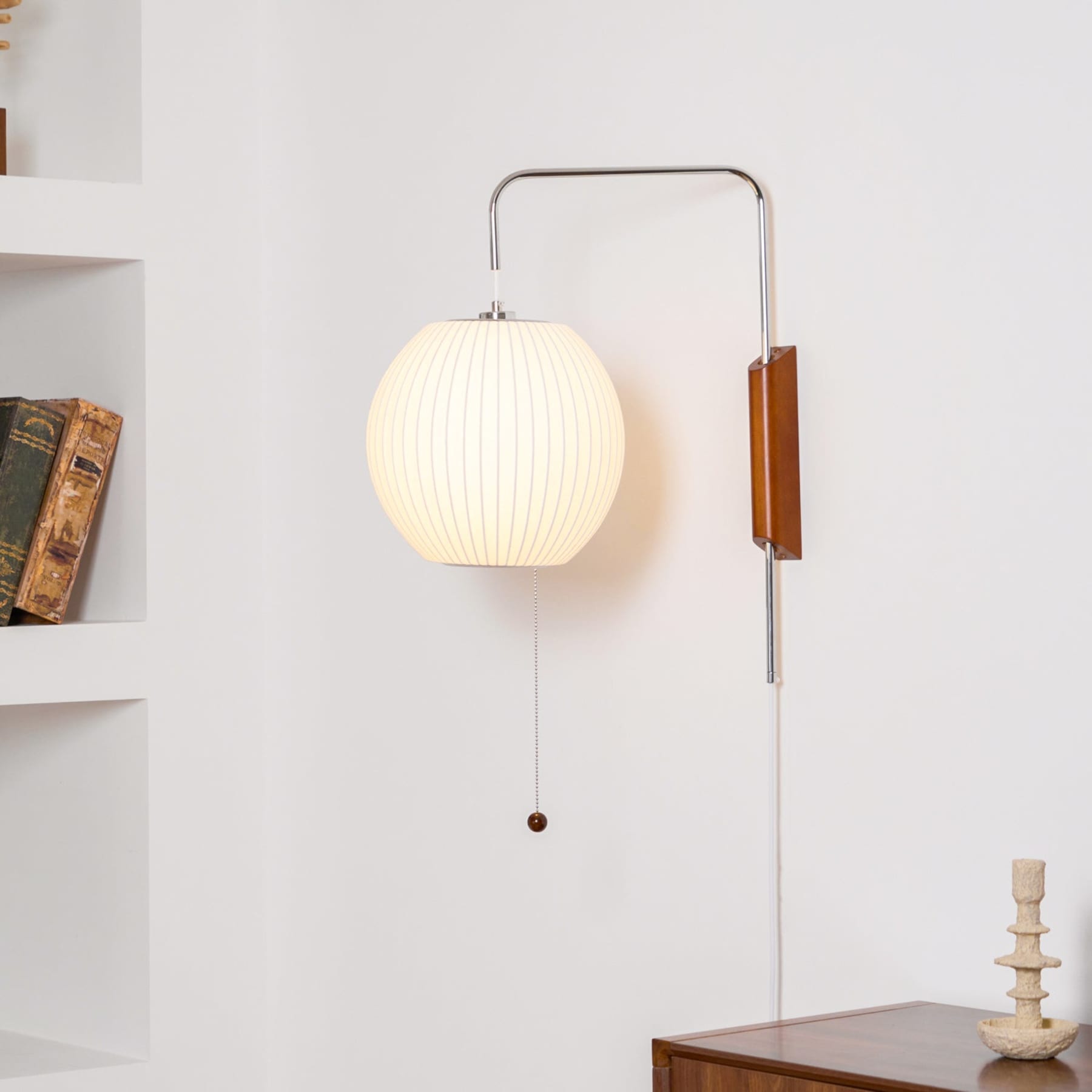 Modern Silk and Walnut Wood Wall Light for Bedroom and Living Room — Greenwich Home & Living