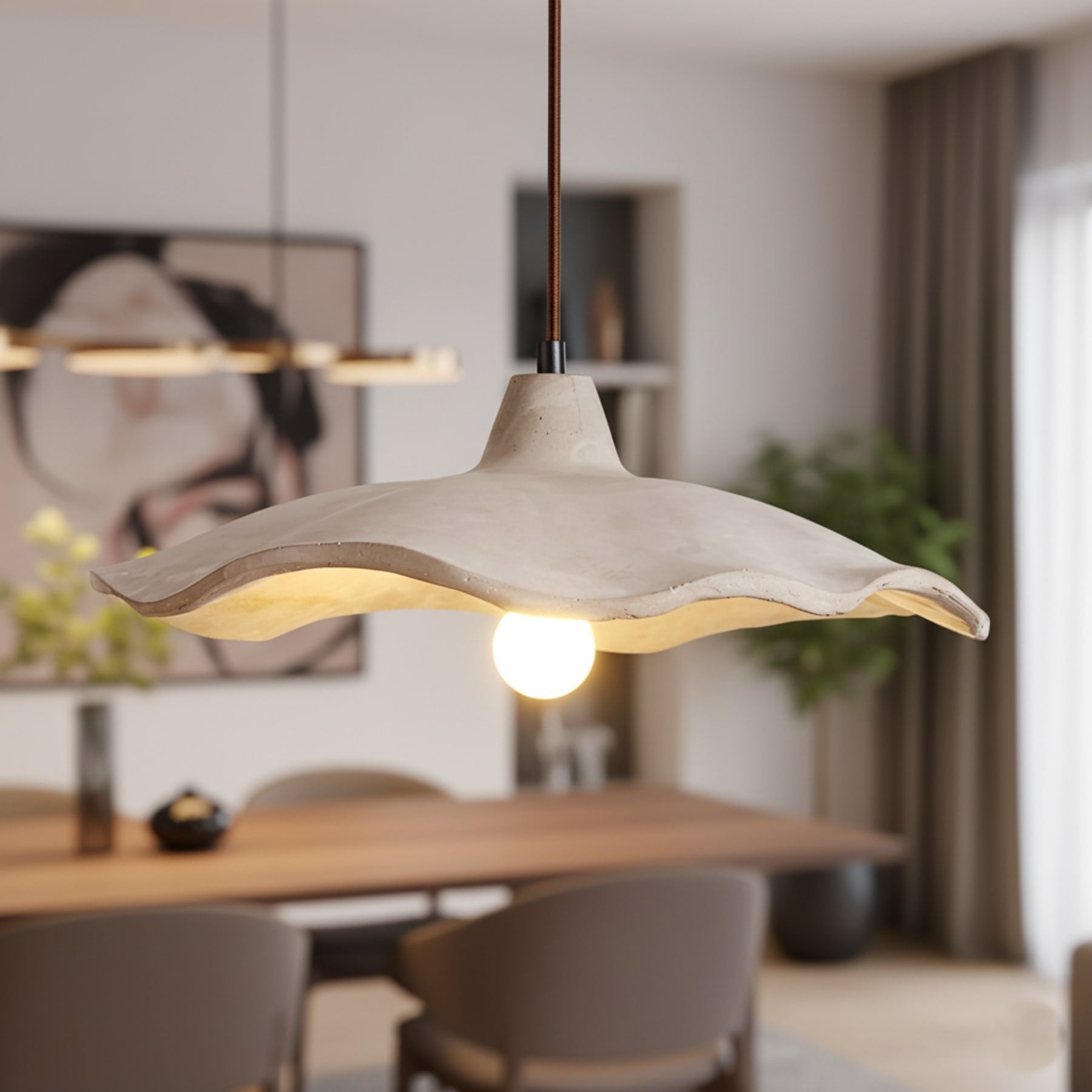 Minimalist Concrete Pendant Light With Warm White LED for Dining Room — Greenwich Home & Living