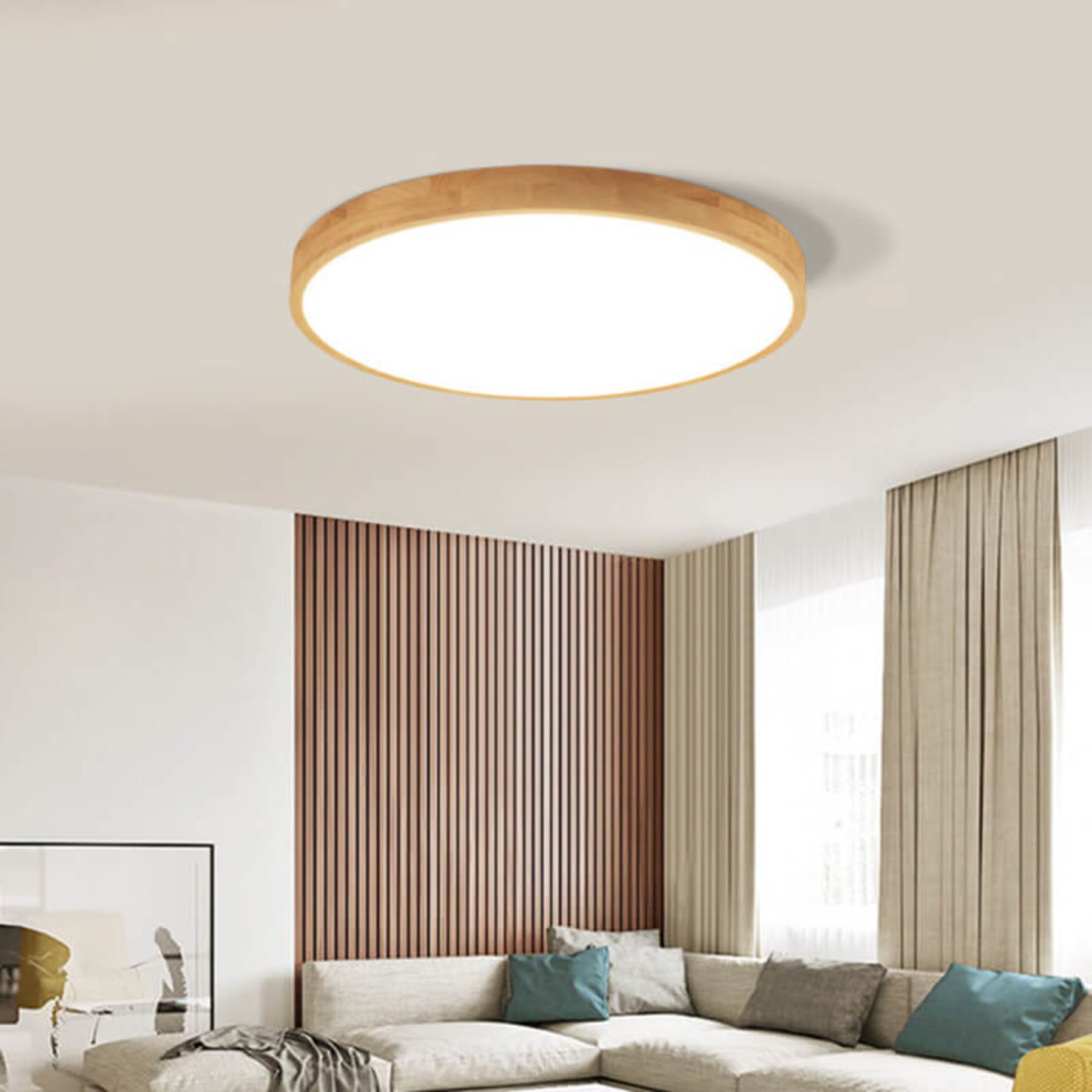 Scandinavian Wood Flush Mount Ceiling Light With Tri-Color Dimming — Greenwich Home & Living